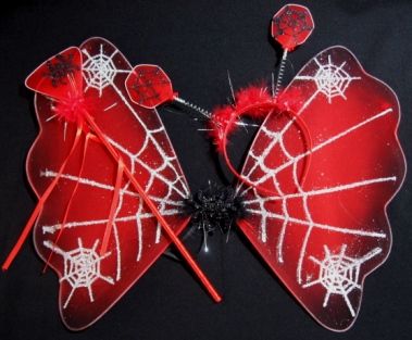 Kit Asa Teia de Aranha composto por asa, tiara e varinha