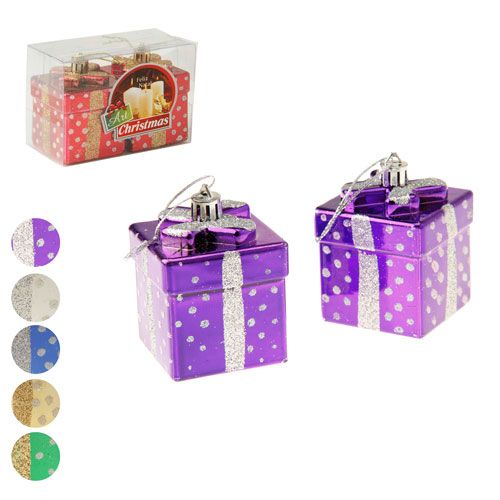 Enfeite Caixinha de Presente Metalizada 4 cm x 4 cm c/ 2 un