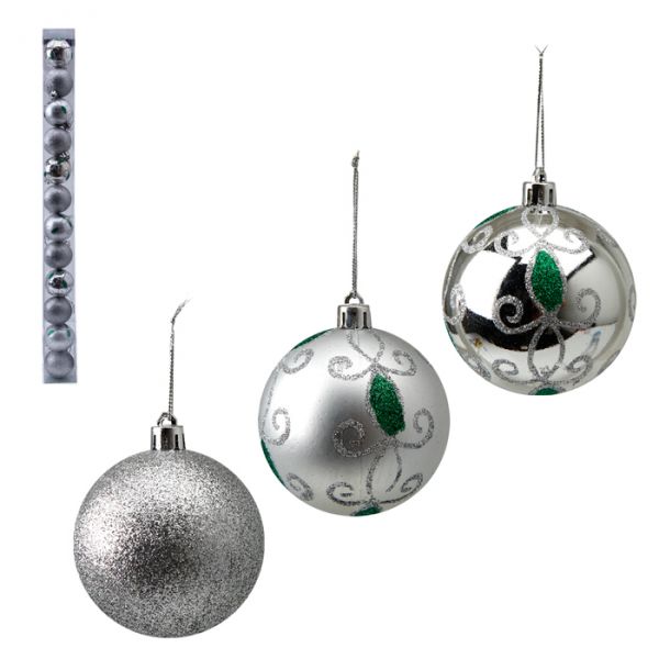 Bola de Natal Prata Arabesco 5 cm c/ 12 un